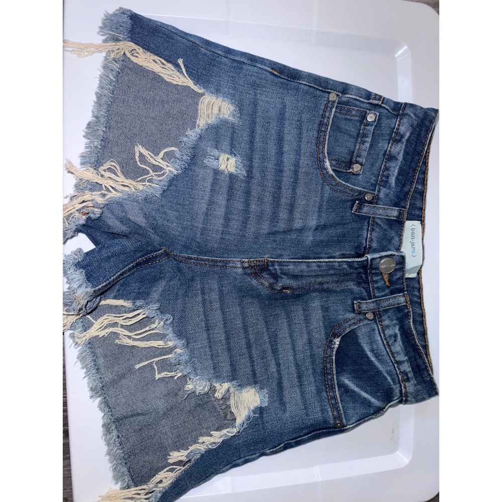 Banjara Distressed Denim JeanShorts MediumWash High Waisted Frayed Hem Size 0/24